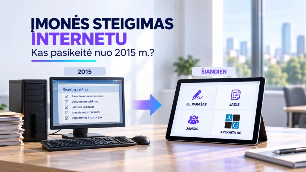 Įmonės steigimas internetu – kas pasikeitė nuo 2015 metų
